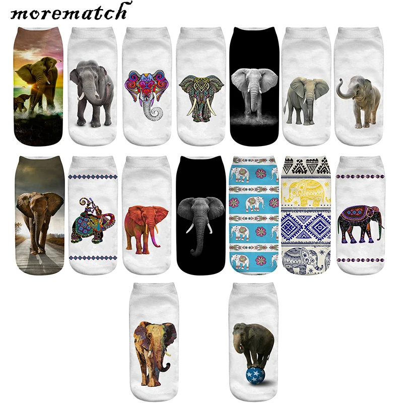 Morematch, 1 пара, женские носки до лодыжки, унисекс, слон, Харадзюку, ветер, животные, хлопковые носки с 3D принтом, забавные носки, 16 стилей на выбор