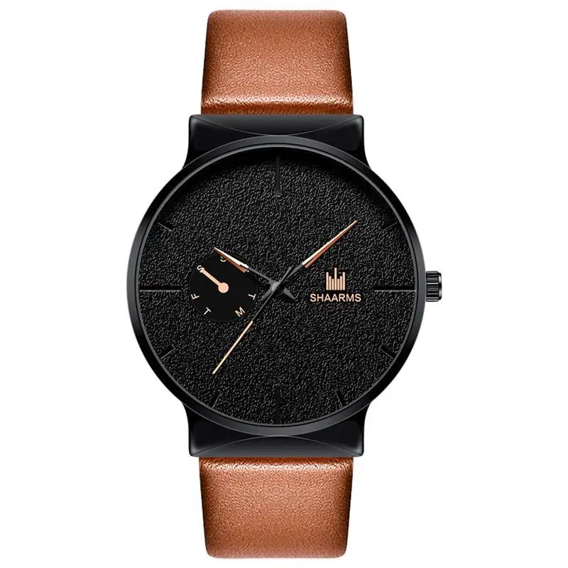 Модные мужские деловые часы, кожаный ремешок, нержавеющая сталь, кварцевые наручные часы, люксовый бренд, повседневные Простые часы, черные - Цвет: E