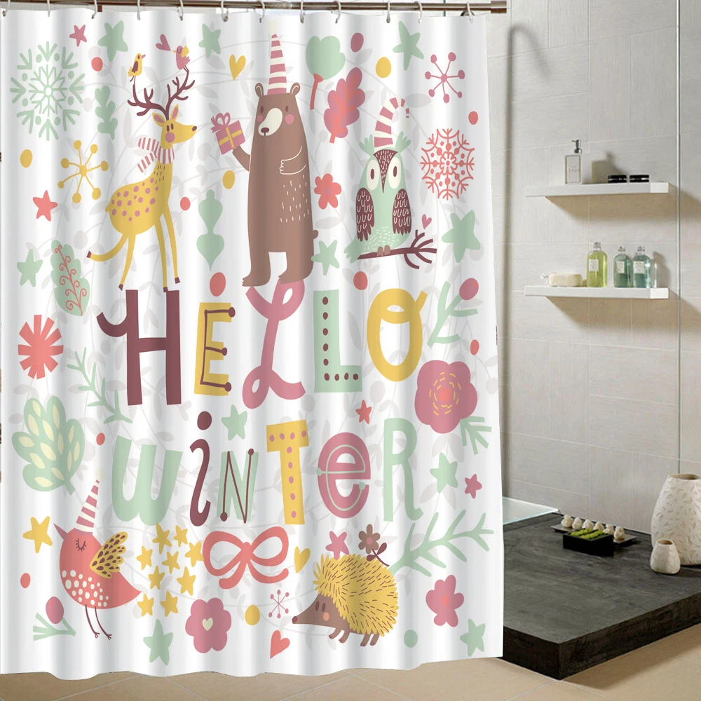 Cute Bathroom Shower Curtain Animal Pattern Polyester Faric Curtain for