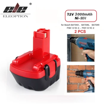 

ELEOPTION 2x 3000mAh 12V High Capacity Ni-MH Power Tool Battery for Bosch 12V BAT043 BAT045 BAT046 BAT049 BAT120 BAT139 26073