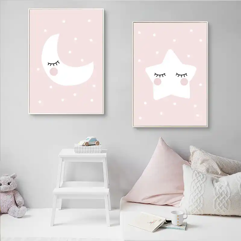 Quadros para quarto de bebê, rosa, nuvem, estrela, poster infantil, bonito,  arte decorativa, pintura de parede, imagem nórdica, decoração de quarto de  bebê|Pintura e Caligrafia| - AliExpress
