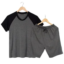 Для мужчин Одежда для летние пижамы комплекты с коротким рукавом модальные тонкий Домашняя одежда свободные большие размеры повседневные пижамы Штаны