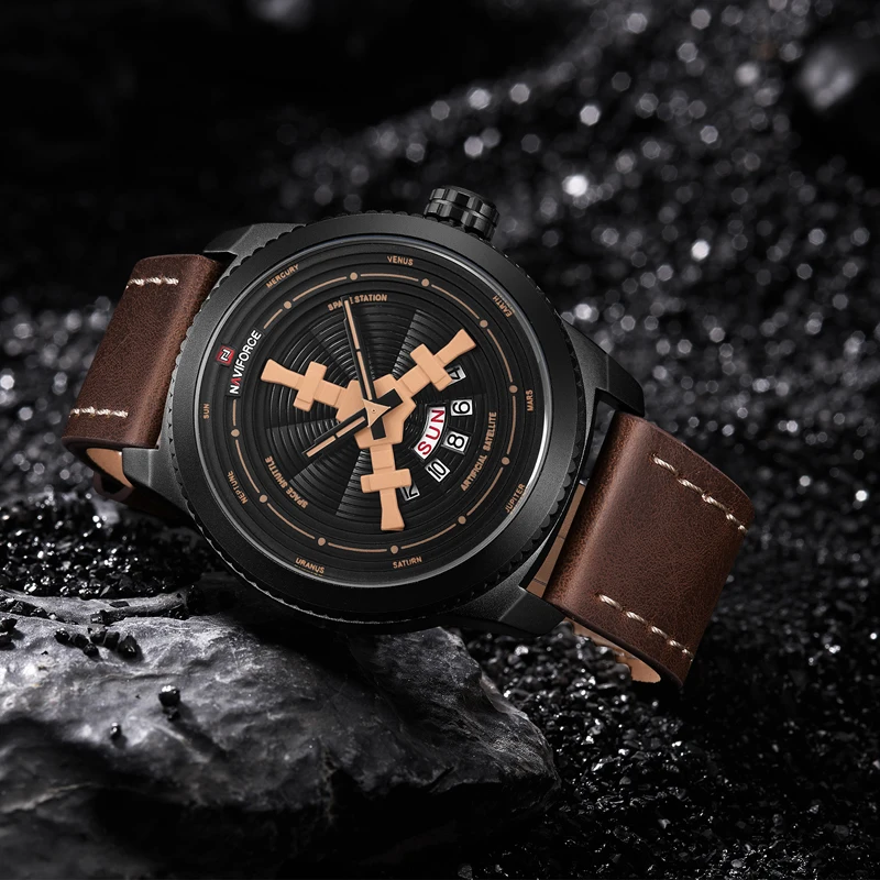 NAVIFORCE Новые мужские модные уличные водонепроницаемые спортивные кварцевые часы военные кожаные мужские часы для отдыха Relogio Masculino