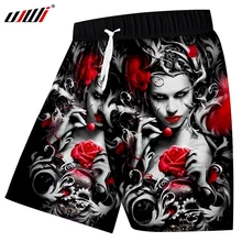 UJWI хип-хоп быстросохнущие полиэфирные брюки, Новинка Harajuku, мужские повседневные шорты с забавным 3d принтом, розовые пляжные шорты с черепом