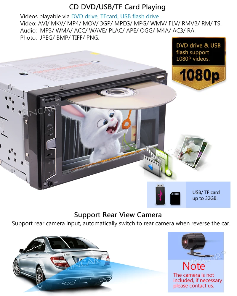 Excellent Car Stereo 2 Din Touch Screen GPS Navigator Autoradio Support DVD/CD Video Bluetooth FM/AM Radio SD/USB Subwoofer+Rear Camera 4 Excellent Car Stereo 2 Din Touch Screen GPS Navigator Autoradio Support DVD/CD Video Bluetooth FM/AM Radio SD/USB Subwoofer+Rear Camera 4