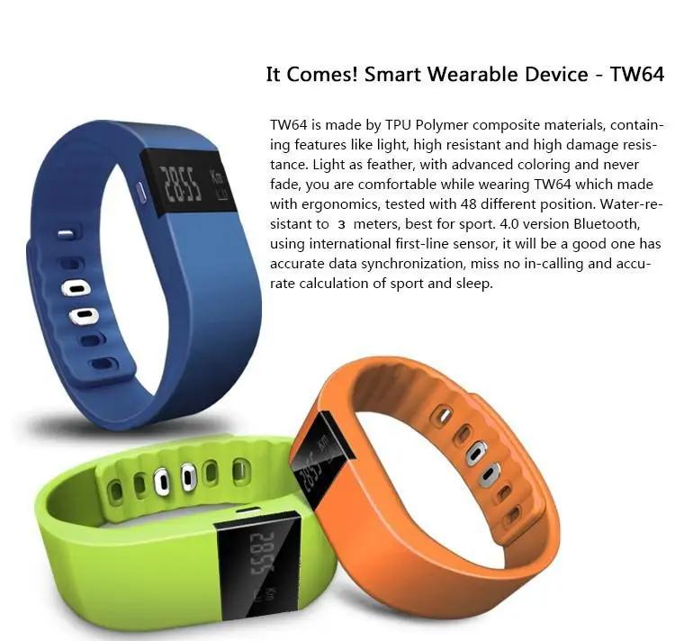 Смарт-Браслет TW64 Bluetooth Шагомер монитор сна фитнес-трекер часы спортивный браслет Smartband для iOS/Android телефона