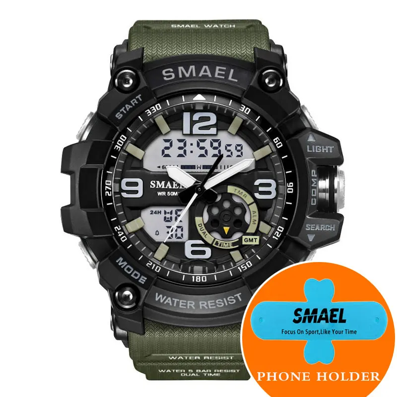 SMAEL армейские зеленые спортивные часы мужские наручные часы Montre Homme 1617 водонепроницаемые мужские цифровые часы - Цвет: Army Green