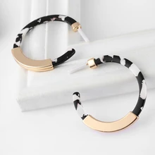 Винтажные богемные C Форма Акриловые ацетатные серьги-кольца женский леопардовый принт большой круг обручи Сплав Серьги Белый Черный ювелирные изделия