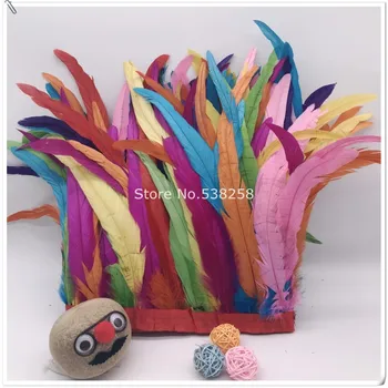 

New arrive mix color 2m/lot 12-14inches 30-35cm height Coque Tail Fringes Rooster feather trim rooster tail trimming ribbon