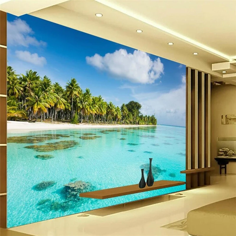 papel de parede 3D flooring Windows Beach Shallow Background photo Wallpaper for Living Room Large mural wall papers home decor