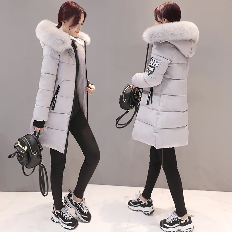 Orwindny Thick Warm Winter Jacket Women Slim Fashion Letter Ladies Parkas Hooded With Big Fur Collar Plus Size M-3XL Cotton Coat