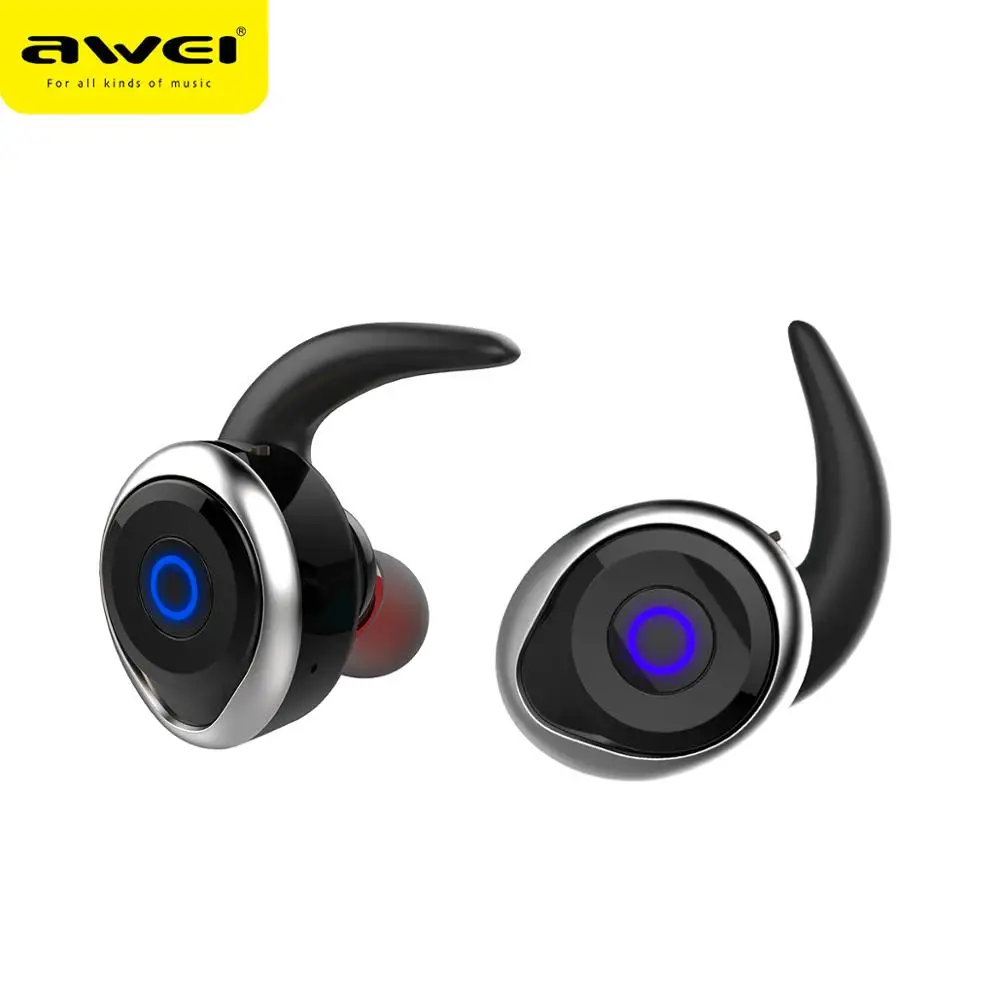 AWEI T1 TWS настоящие беспроводные наушники, Мини Bluetooth наушники без рук, спортивные водонепроницаемые Bluetooth наушники с микрофоном - Цвет: Silver
