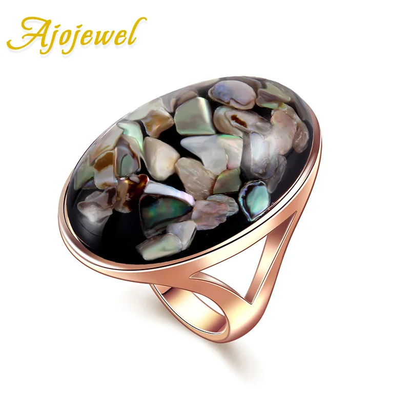 

Ajojewel Brand #7-12 Trendy Jewelry Unisex Rose Gold Color Big Oval Shaped Sea Shell Rings For Men Women