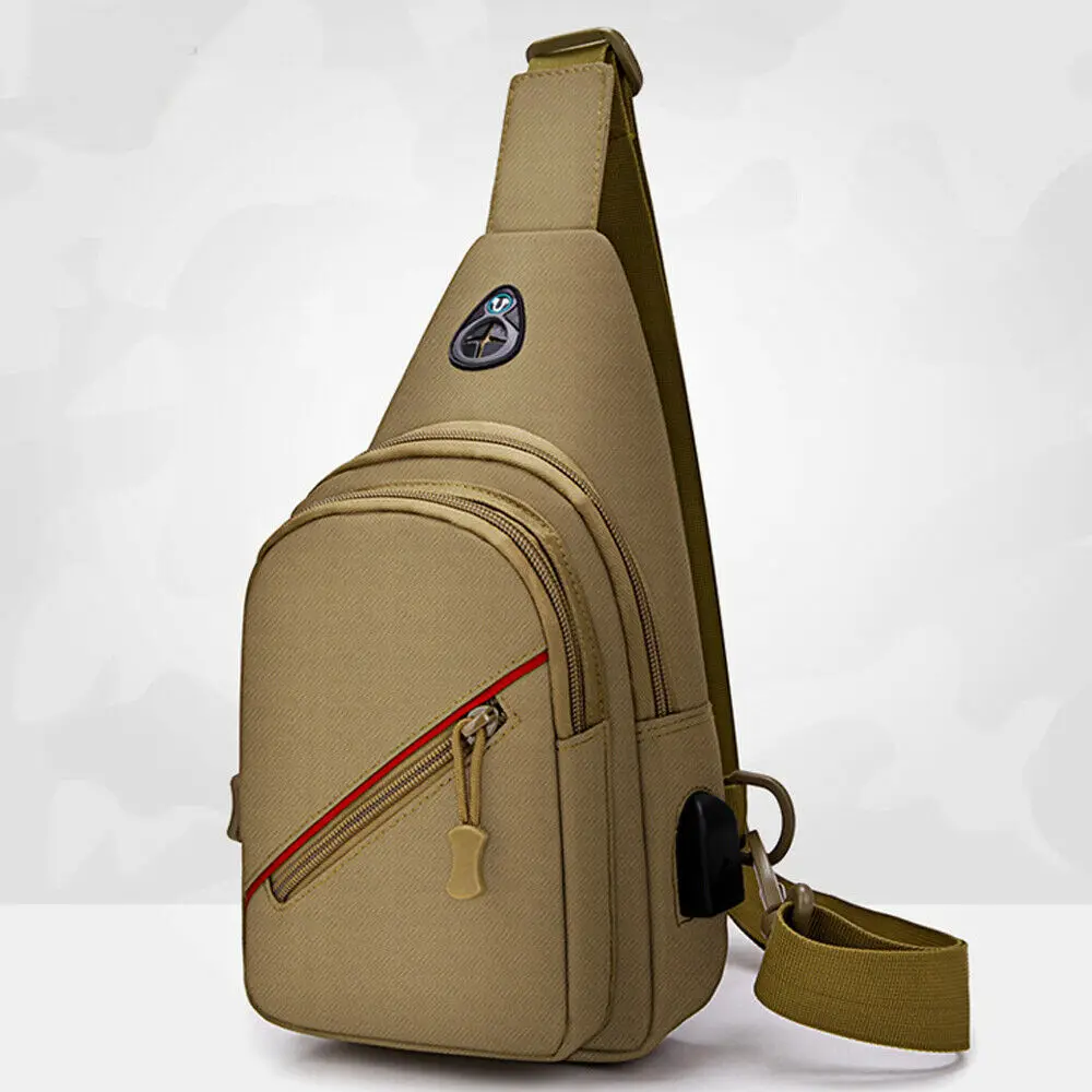 NoEnName Противоугонная Мужская однотонная камуфляжная сумка через плечо нагрудная сумка USB зарядка для спорта на открытом воздухе Дорожная