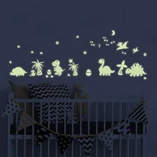 Наклейки на стены с динозаврами светится в темноте, украшения с Луной и звездой, светящиеся виниловые наклейки на стену для детской спальни, детской комнаты