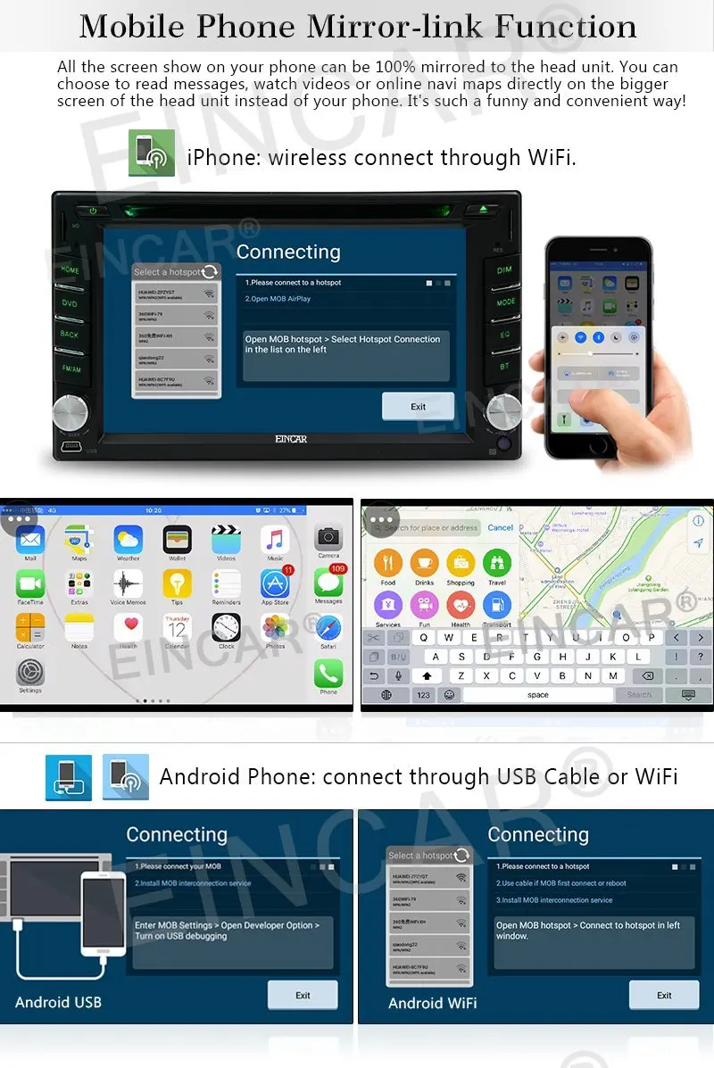 Top Android 6.0 Car dvd Stereo Double 2 Din Capacitive Screen Car DVD Player In Dash GPS Navigation WiFi Mirrorlink + External Micro 2