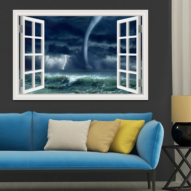 removable 3d wall sticker tornado hurricane 3d window view decals