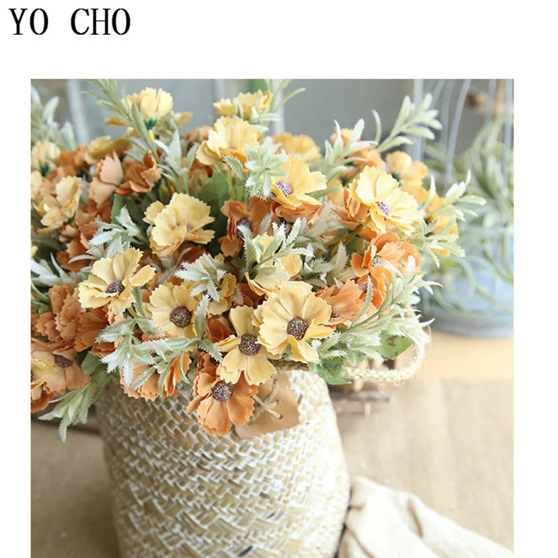 YO CHO Cheap Flower 2pcs 30 Heads Artificial Flowers High Quality Millan Flowers For Home Garden Desktop DIY Decor Fake Flowers YO CHO Cheap Flower 2pcs 30 Heads Artificial Flowers High Quality Millan Flowers For Home Garden Desktop DIY Decor Fake Flowers