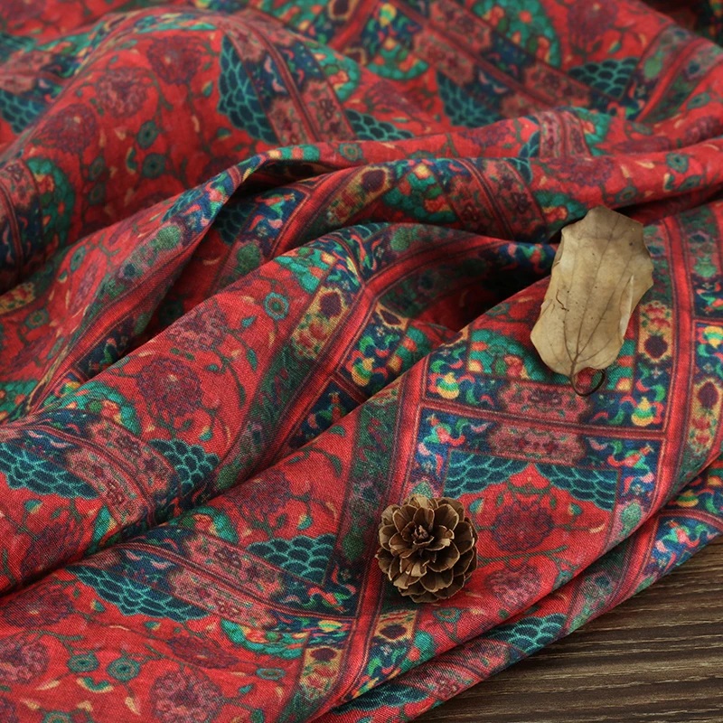 42D 100%organic Ramie Geometric Pattern Printed Fabric for Women Dress Robe Clothes Diy Sewing 135cm Wide Free Shipping Sale Hot | Дом и сад