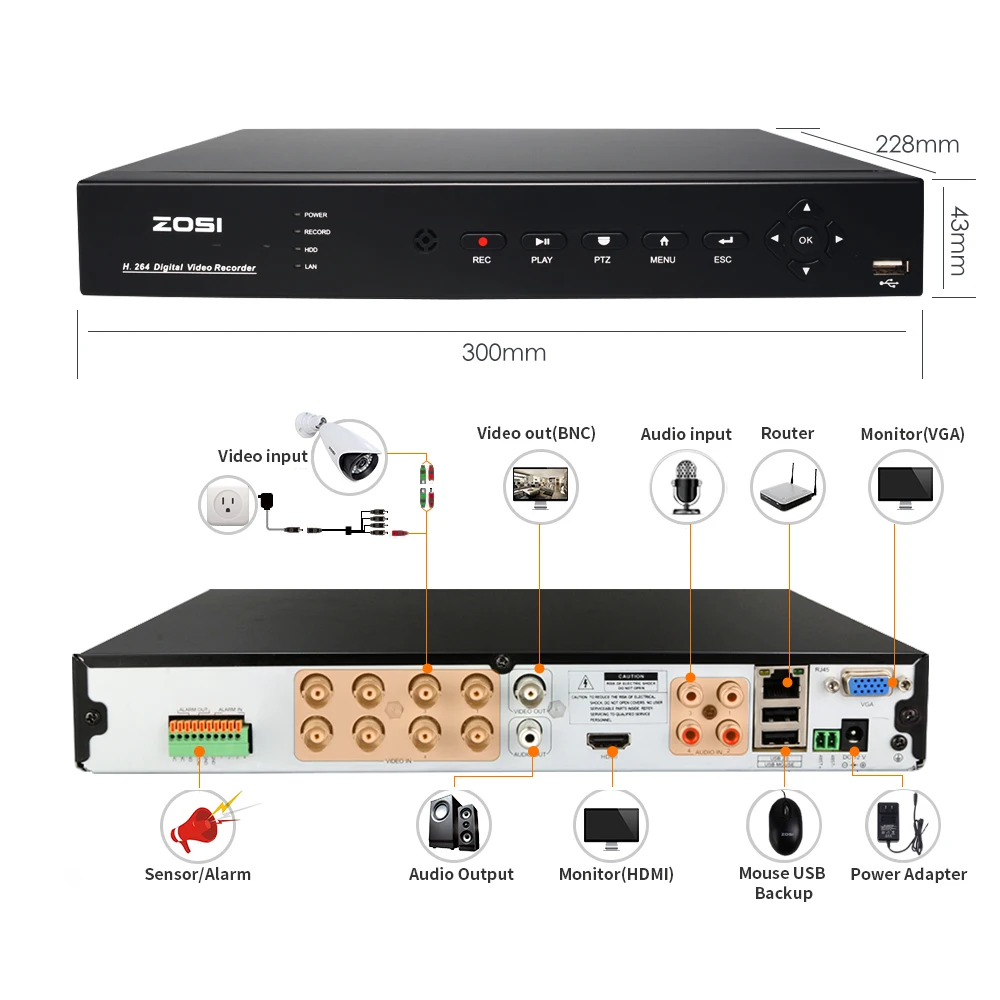 Zosi 8 قناة h.264 960 h cctv dvr الوقت الحقيقي تسجيل شبكة ddns p2p الغيمة و مراقبة الهاتف المحمول