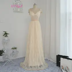 Vestido De Noiva 2019 Шампанское Свадебные платья а-силуэта кепки рукава бисером кружево Винтаж свадебное платье Свадебные платья Реальные