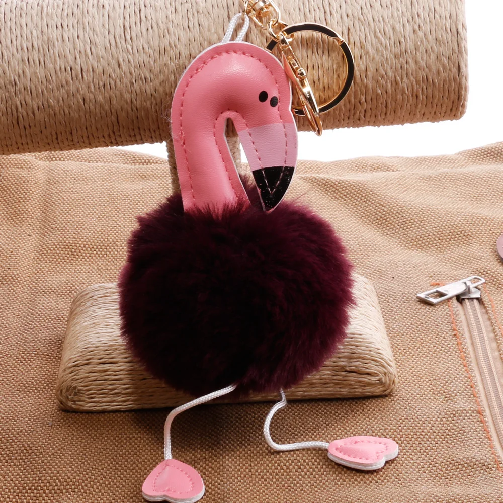 Милый чавейру помпон брелок Фламинго брелок пушистый шарик из искусственного кроличьего меха женская Автомобильная сумка помпон брелок аксессуары - Цвет: Слоновая кость