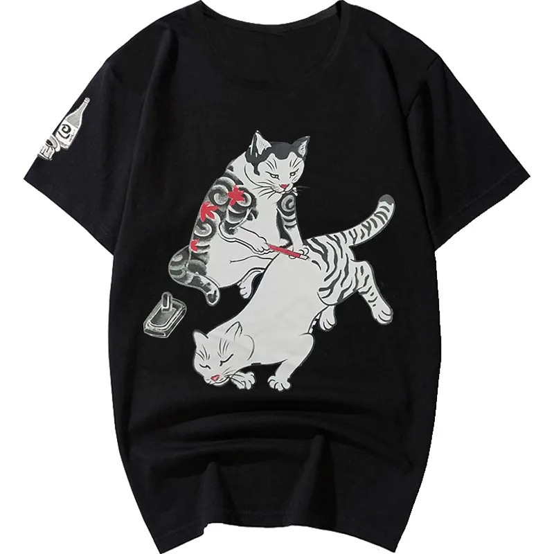 Летнее платье плюс сайз для полных мужчин футболка для мужчин 8xl 6xl 7xl, хлопковая Футболка с круглым вырезом и с воротником в стиле "хип-хоп" футболка с коротким рукавом с принтом в виде кошки; ботинки