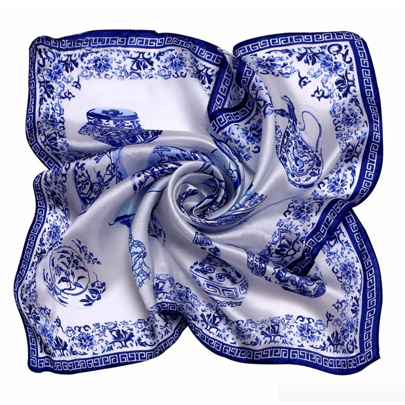 LING / фарфор печать площади шелковый шарф женский ladies scarf，женщина любимая сатинировки ожерелье шелковые платок бандана прямых продаж 53* 53 см#1064