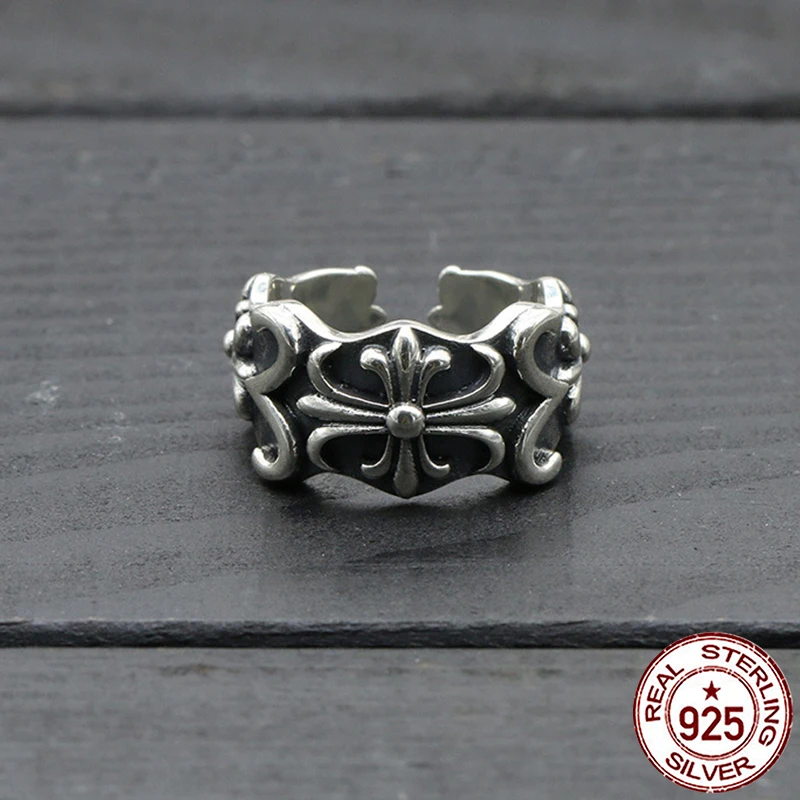 

100% S925 sterling silver ring personality fashion retro punk style open cross shape 2018 new gift to send lover