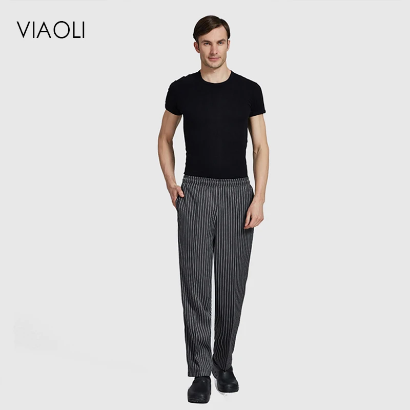 

VIAOLI Unisex Waist Elastic Work Pants Hotel Chef Cooking Waiter Workwear Kitchen Casual chinese clothes for men hotel uniform