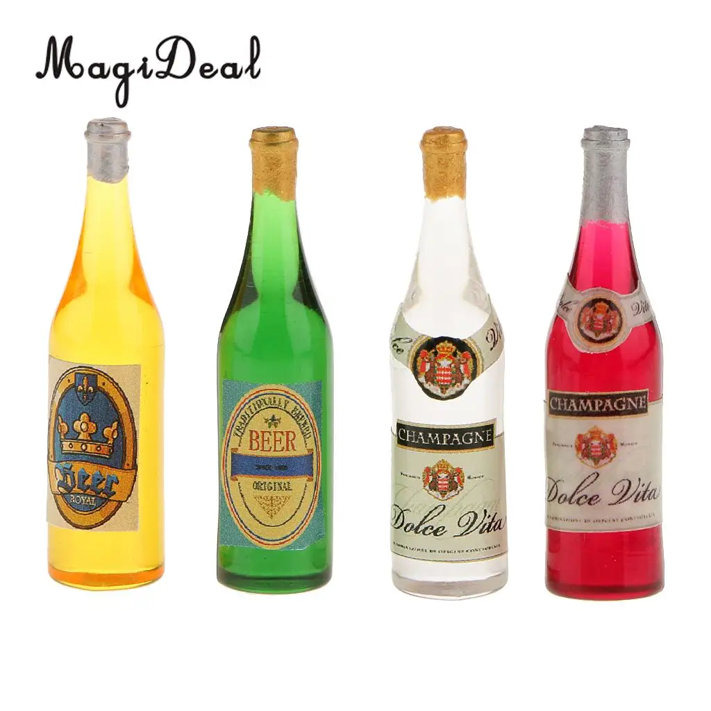 5pcs Mini Beer Champagne Wine Bottles Drink Dollhouse Home Pub Bar Decor Toys