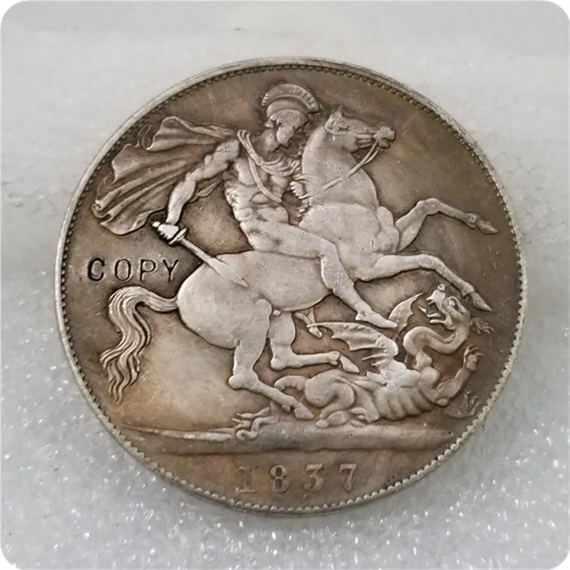 1837 для Великобритании Корона Уильям IV Джордж и Дракон Монета серебро копия
