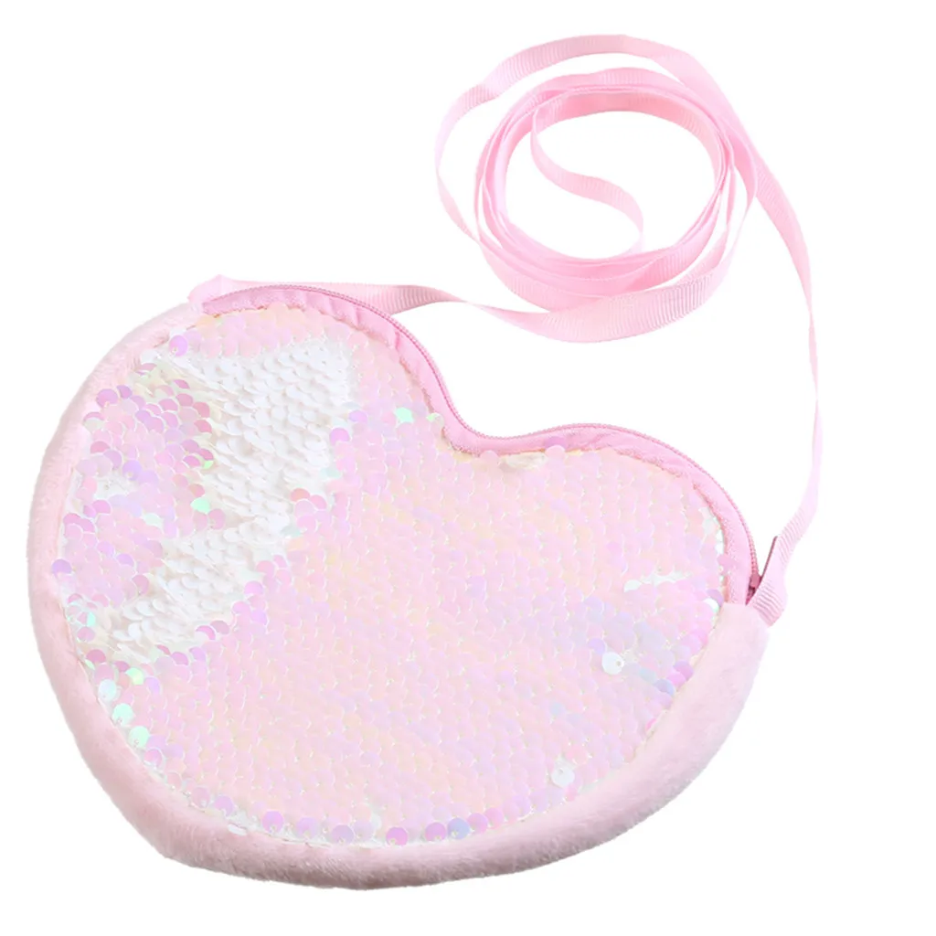 

Mini Bag 2019 New Solid Cartoon Children Bag Cute Girl Love Shoulder Bag Heart-shaped Sequins Purse Kids Messenger Bags #Zer