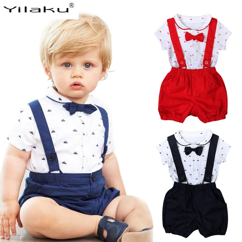 Yilaku Baby Boy Clothes Newborn Bow Tie Romper + Suspender Shorts