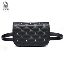 Новая модная черная однотонная кожаная поясная сумка с заклепками для женщин, Высококачественная маленькая поясная сумка чехол для телефона Bolosa