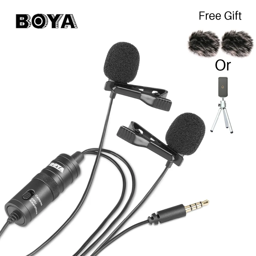 

BOYA BY-M1DM Dual Head Lavalier Omnidirectional Condenser Microphone Audio Record for iPhone Samsung DSLR Canon Nikon Camcorder