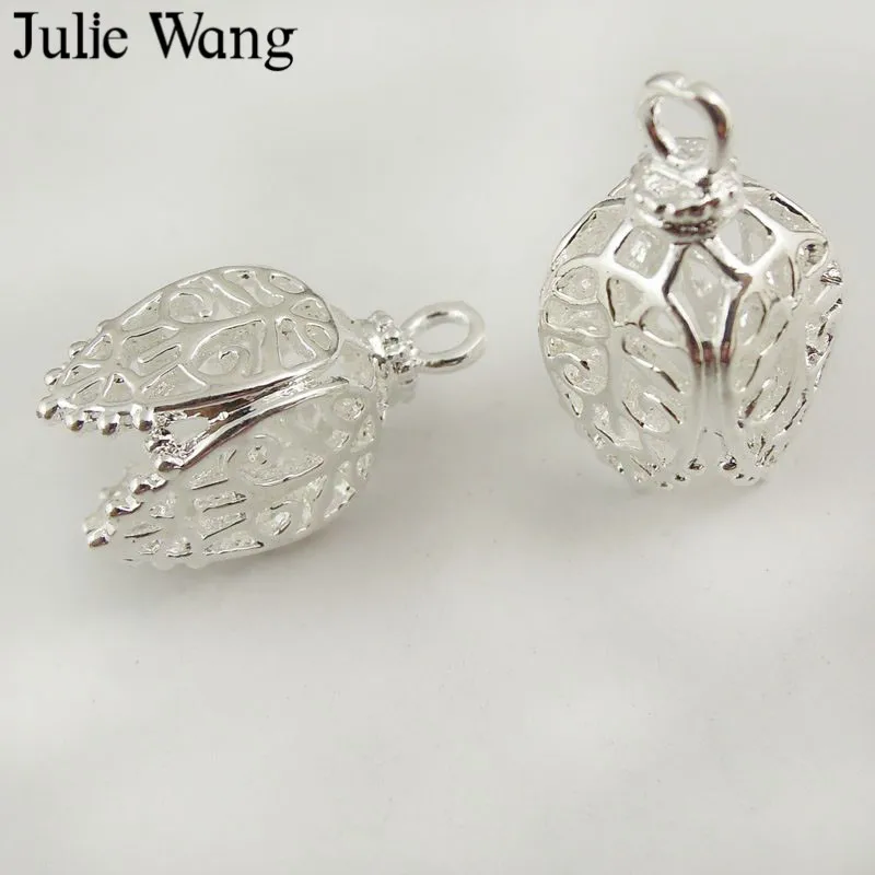 

Julie Wang 8PCS Copper Silver/Antique Bronze Hollow Lampshade Charms Pendant Suspension Jewelry Making Findings DIY Accessories