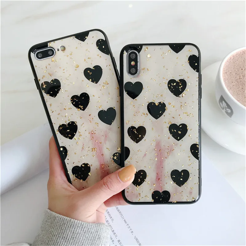 ROHDEA Cute Heart Glitter Case for iphoneXS max XR Love All-inclusive Cover iphone6 6plus 7 7plus 8 plus Black Side |