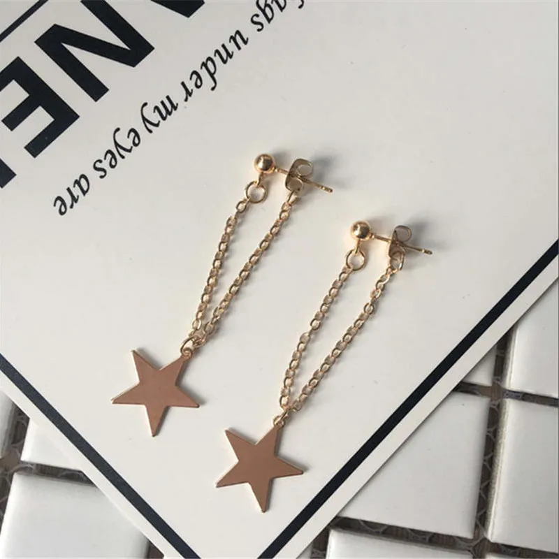 

Golden Color Dangling Earrings For Women Simple Long Chain Star Penant Earrings boucle d'oreille femme 2019