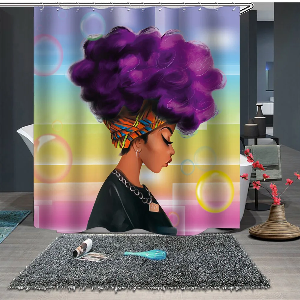 

New Fashion African Woman Pattern Waterproof Polyester Fabric Shower Curtain for Bathroom Toilet 150*180cm 180*180cm 180*200cm