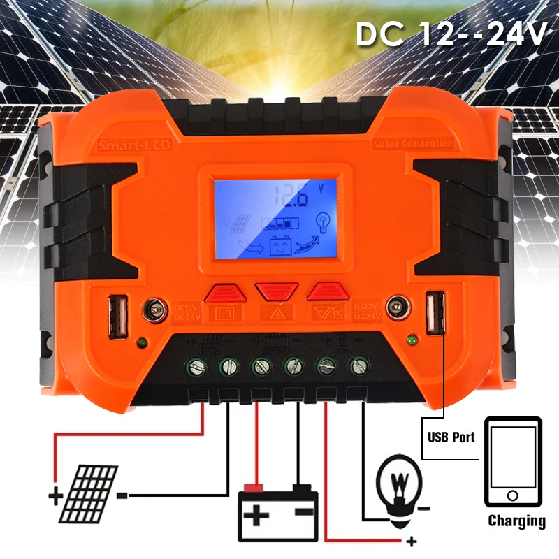 VEHEMO 10A 20A 12/24 V PWM регулятором солнечного заряда Управление; Управление зарядное устройство на солнечной батарее прочный Панели солнечные батарея регулятора Мощность