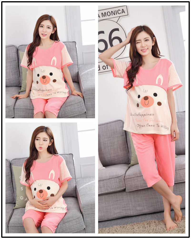 Summer Fashion Maternity Pajamas Sets Nursing Shirts + Belly Shorts Suits for Pregnant Women Pregnancy Breastfeeding clothing (77)