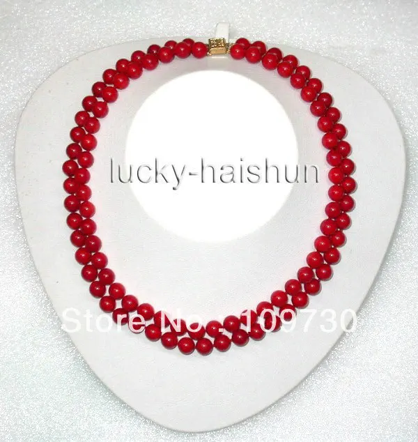 

Jewelry 00920 crude 2rows 18" 8mm round red coral bead necklace