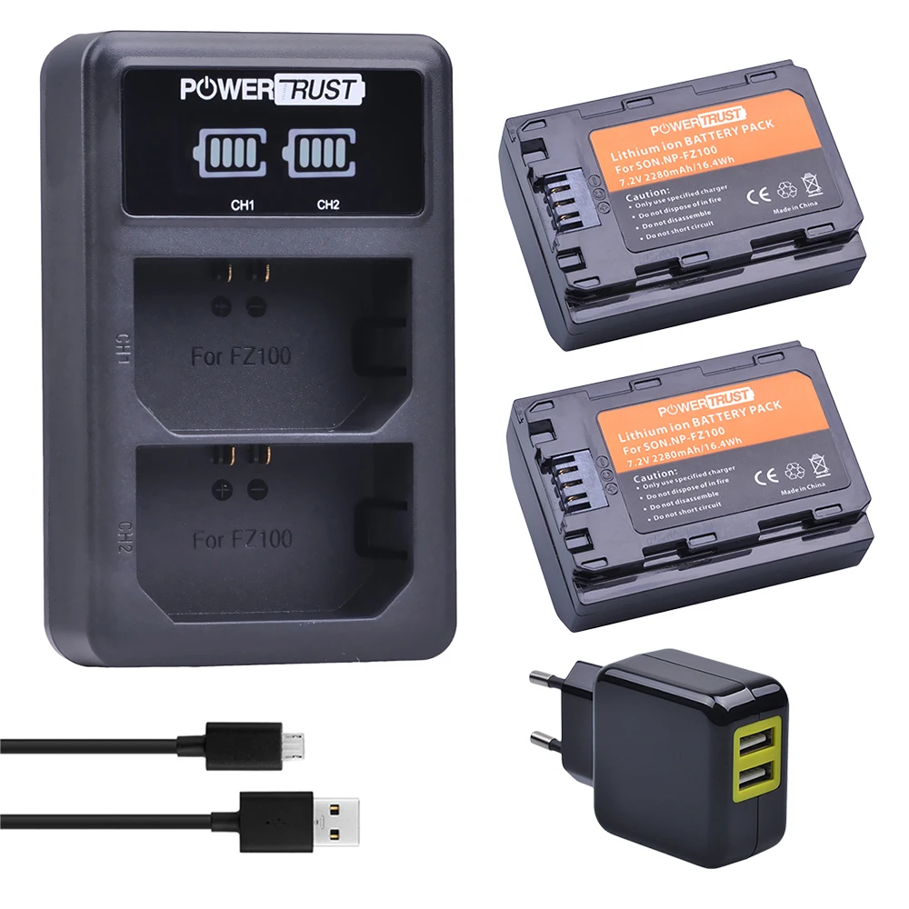 

2x NP-FZ100 NPFZ100 NP FZ100 Battery+AC Adapter LED Dual USB Charger for Sony BC-QZ1 Alpha 9 9R A9R 9S ILCE9 A7R A7 III ILCE-7M3