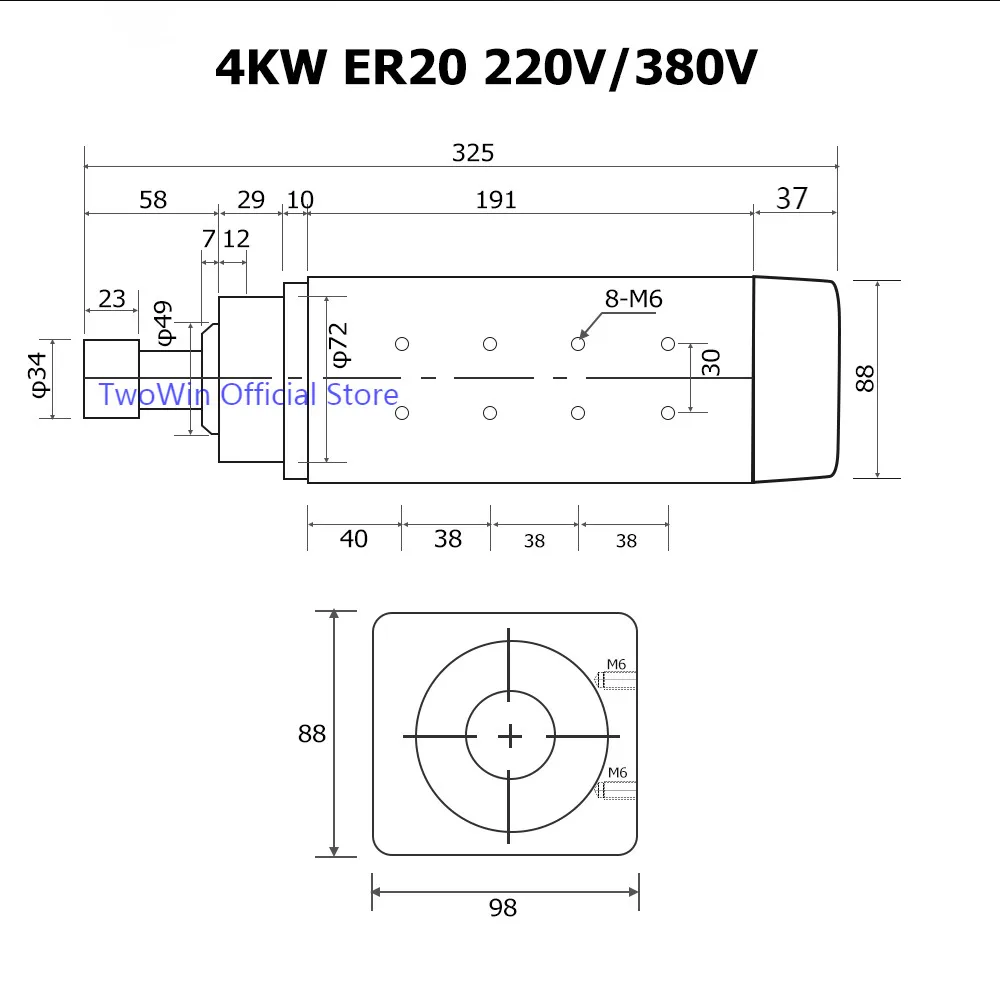 4 kw с воздушным охлаждением квадратный мотор шпинделя для ЧПУ заточный станок для гавировки 220 v или 380 V AC ER20 с 4 шт. подшипники высокого