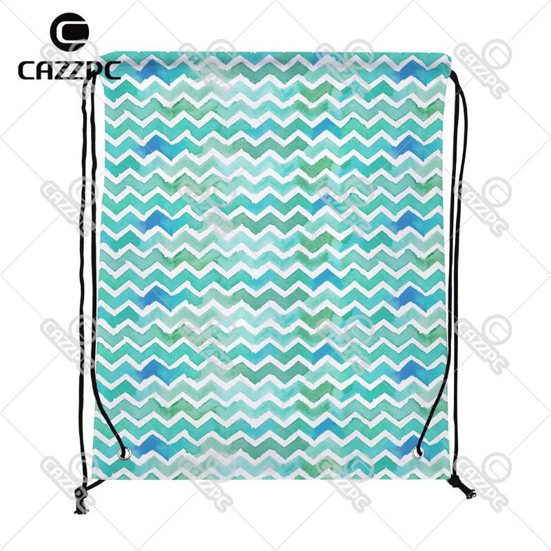 

Green Geometry Watercolor Chevron Pattern Print Custom individual Nylon fabric Drawstring Backpack gift bag