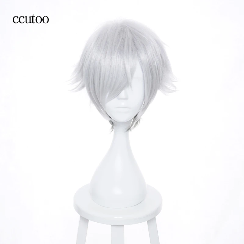 

ccutoo 12" Short Shaggy Layered Death Parade Decim Men's Silvery Grey Mix Synthetic Hair Cosplay Wig Heat Resistance