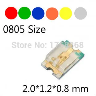 500pcs 0805 Smd Led 2012 Led Red/green/blue/white/yellow/amber(orange) Led Light R/g/b/w/y/a Size 2.0*1.2*0.8mm - Diodes