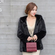 Marten full pelt short design mink fur overcoat hooded mink fur coat jacket outerwear female