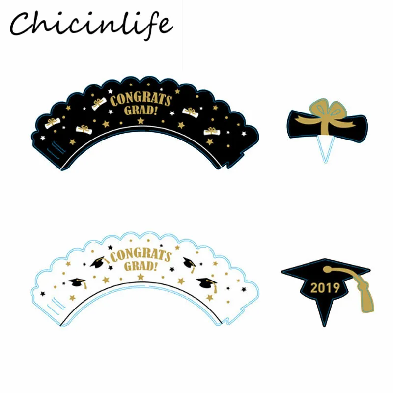 Chicinlife 24 шт Выпускной обертка для кексов Кепка холостяка класс конгратов град Выпускной вечерние товары для украшения торта